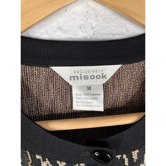 MISOOK Women's Black Maroon Metallic Geometric Print Knit Cardigan Medium - Picture 3 of 4